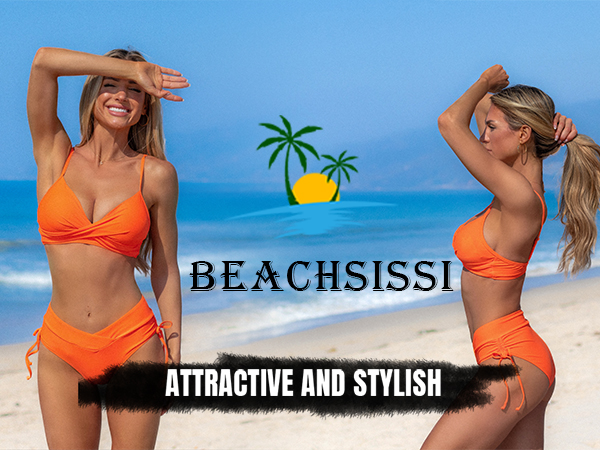 Beachsissi Women''s High Waisted Bikini Twist Front Tie Back 2 Piece Swimsuits