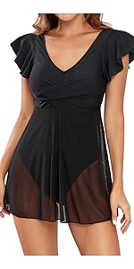 Ruffle Sleeve Mesh Sheer Swim Dress