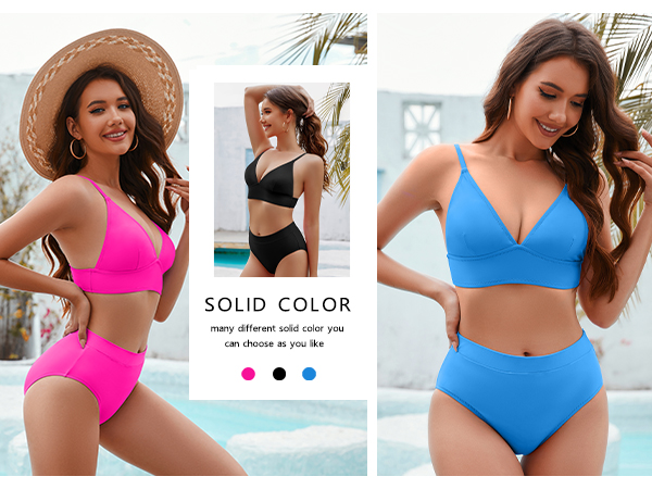 solid color hot pink blue black fashion two piece swimsuits cheeky bottom spaghetti thin straps