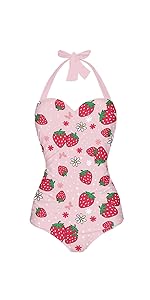 Daisy Strawberry One Piece Swimsuits for Women