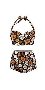 Gothic Skull Bathing Suits Tummy Control Two Piece