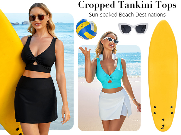 Bikini Tops Cropped Tankini Tops Beach Padded Knot Twist Cut Out Adjustable Tank Swimwear Top Only