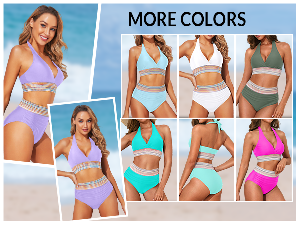 Women Tummy Control Bikini Two Piece High Waisted Swimsuit Push Up Bathing Suit