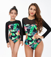 Kids Girls One Piece Long Sleeve Swimsuit Sun Protection Sunsuit