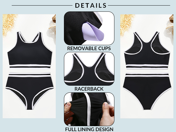 Color Block Swimsuits High Neck Racerback Bikini Sporty Bathing Suits