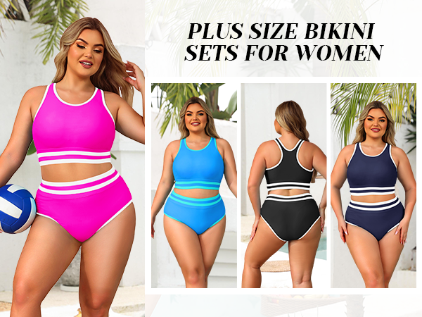 Yonique Plus Size High Waisted Bikini Sets