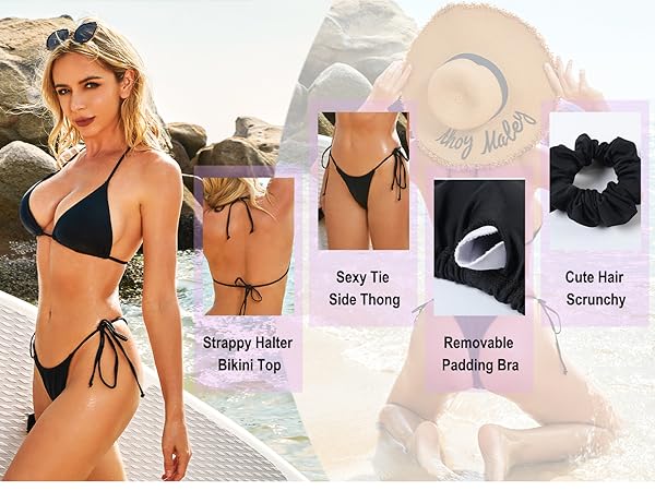 MOSHENGQI Women Sexy Brazilian Bikini 2 Piece Spaghetti Strap Top Thong Swimsuit Bathing Suit