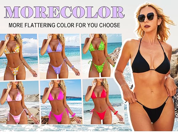 MOSHENGQI Women Sexy Brazilian Bikini 2 Piece Spaghetti Strap Top Thong Swimsuit Bathing Suit