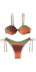 Women''s 2 Piece Sphagetti Strap Bikini Set Push Up Tie Side Drawstring Underwire Bikini Swimsuit