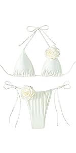 Women''s 2 Piece Floral Appliques Swimsuits Halter String Triangle Bikini Set Beach Bathing Suit