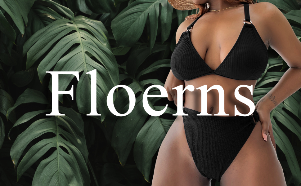 Floerns Women''s Plus Size V Neck Triangle Bikini Set Ribbed 2 Piece Bathing Suit