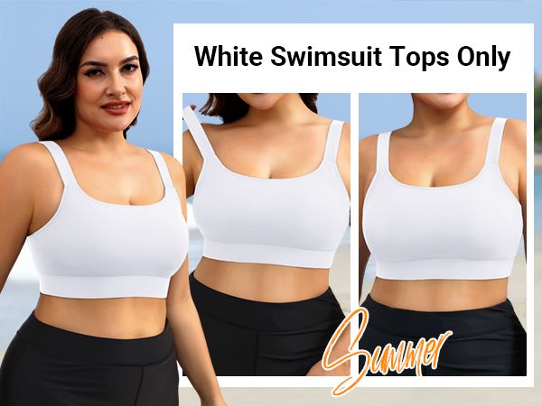 plus size bikini top only sports bra white athletic scoop neck push up swimsuit top large bust