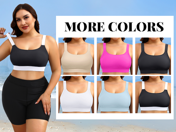 plus size bikini top only sports bra nude athletic scoop neck push up swimsuit top large bust