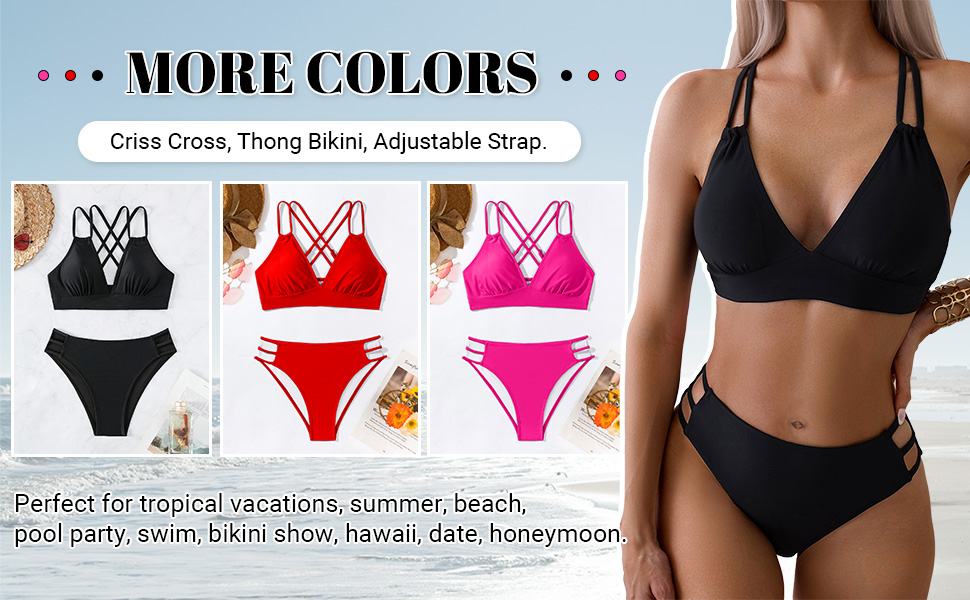 GORGLITTER Women''s 2 Piece Bikini Set Criss Cross Cut Out High Waisted Bottom Bathing Suit