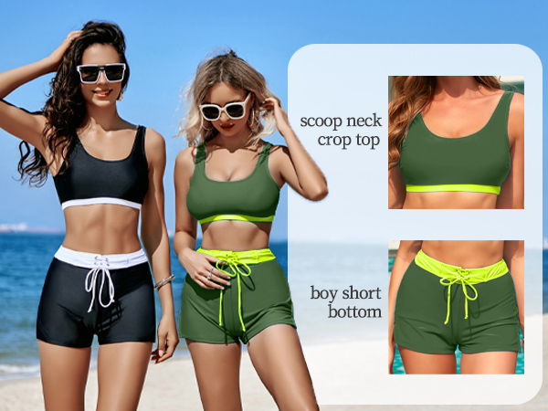 Sporty High Waisted Swimsuits for Teens Girls