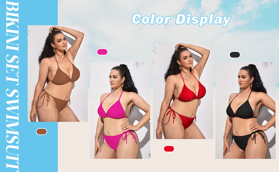 Milumia Women Plus Size 2 Piece Swimsuit Halter String Triangle Bikini Set Bathing Suit