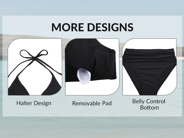 removable padded bikini full coverage bottom tummy control