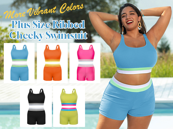 Color block plus size bathing suit