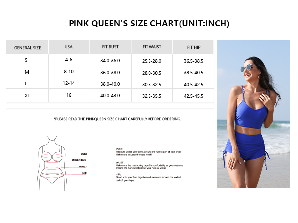 Pink Queen Two Piece Swimsuit Women High Waisted Full Coverage Drawstring Ruched Bikini Shorts