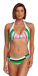 bathing suit for women stripe deco hot chic bralette hardware gold silver metal match bottom halter