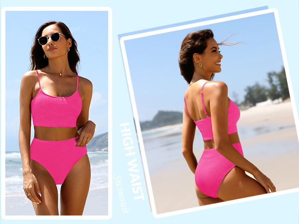 Ribbed Bikini High Waisted Bikini Crop Top Swimsuit for Women Two Piece Bathing Suit