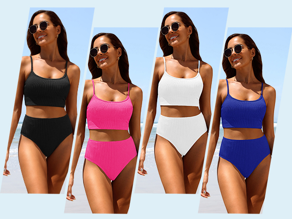 Ribbed Bikini High Waisted Bikini Crop Top Swimsuit for Women Two Piece Bathing Suit