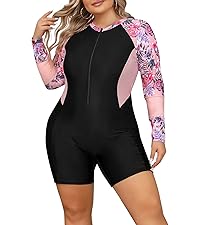 PLUS SIZE One Piece Rash Guard for Women Swimsuit Zipper Surfing Bathing Suit