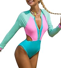 One Piece Rash Guard for Women Swimsuit Zipper Surfing Bathing Suit