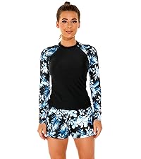 Women Rash Guard Long Sleeve 2 Piece Swimsuit Surfing Bathing Suit Athletic Swimwear