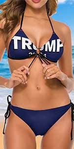 Women 2 Piece Blue Sexy Brazilian Sling Halter String Triangle American Flag Bikini Set