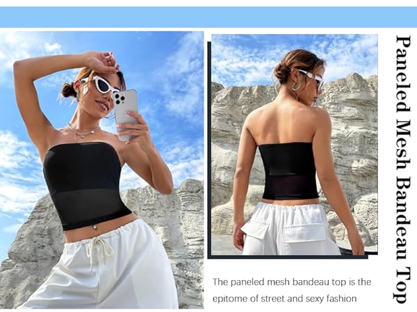 Paneled Mesh Bandeau Top