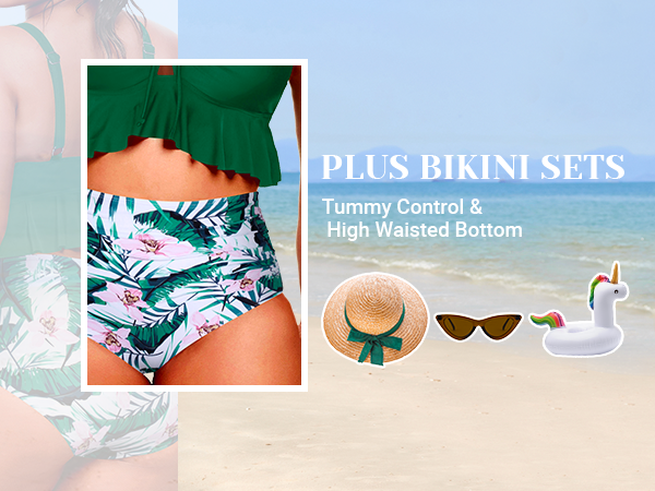 Women''s High Waisted Plus Size Bikini Set