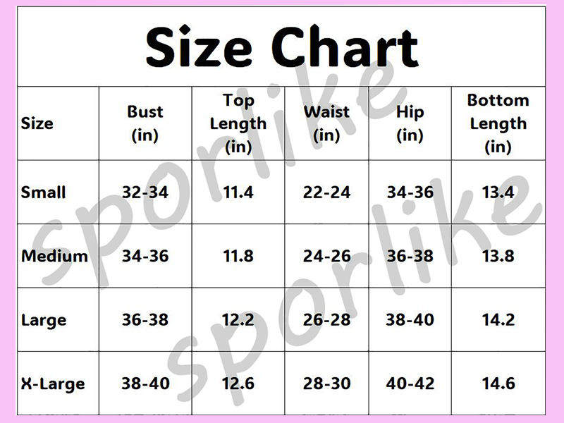 Bikini size chart