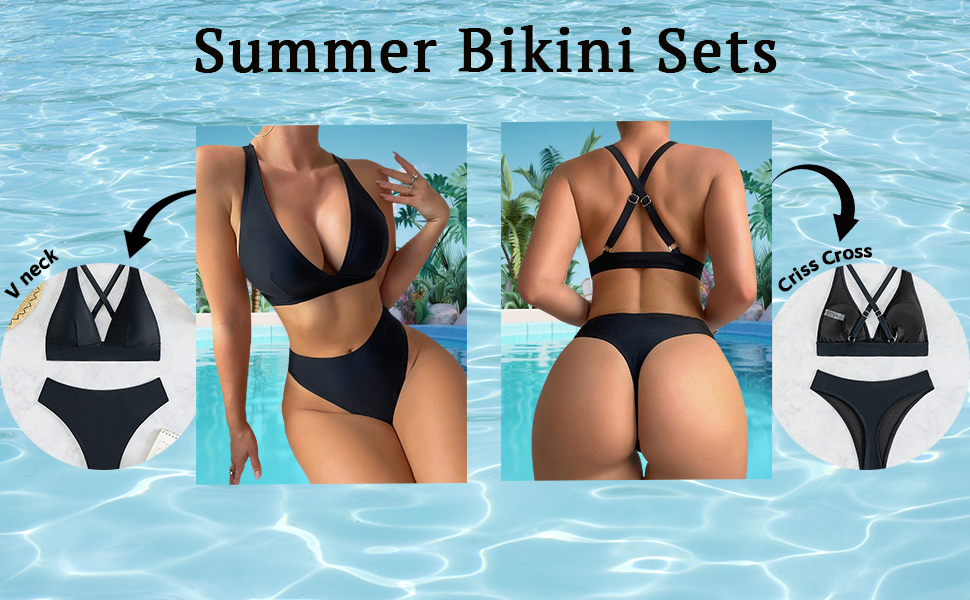 High Waist V Neck Summer Swimsuit Bikinis Set