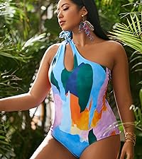 Floerns Women&#39;s Plus Size Colorblock Cut Out One Shoulder One Piece Swimsuit