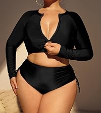 Floerns Women''s Plus Size Zipper Front Long Sleeve Rashguard Swimsuit