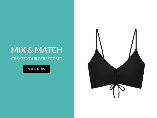 Mix &; Match, create your perfect style. Featuring black shirred tie midkini top