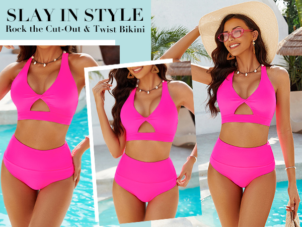 Bikini Set for Women Two Piece Swimsuits Cut Out High Waisted Bottoms and Racer Back Tops