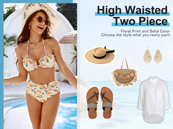 high waisted 2 piece swimsuit