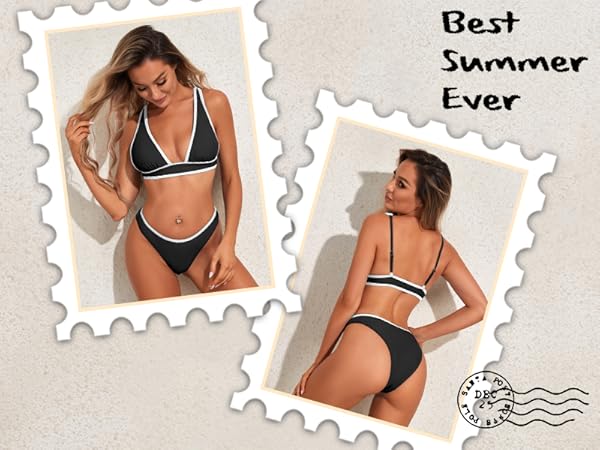 black two piece High Cut Bathing Suits