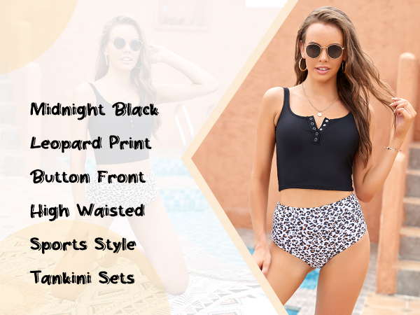 Women Sports Crop Tank Top Bikini Set Athletic Two Piece Swimsuit High Waist Bathing Suit Swimwear