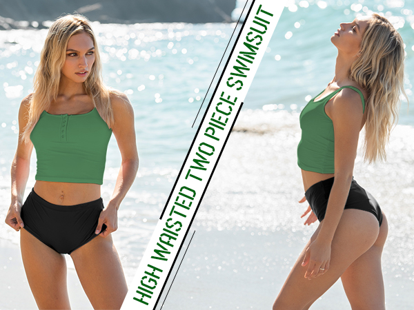 Athletic Two Piece Swimsuit High Waisted Bathing Suits