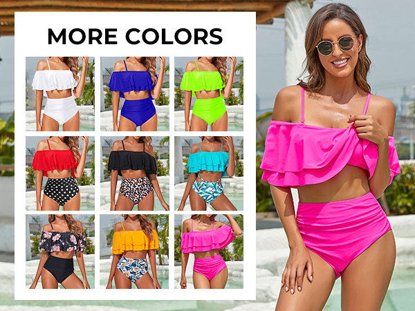 Ruffle Off Shoulder Bathing Suits