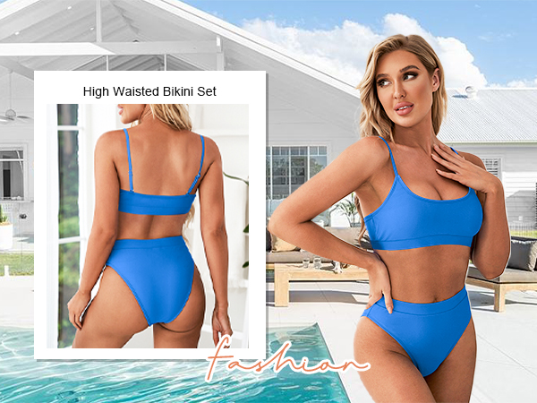 Women''s 2 Piece Sporty Bikini Top High Waist Swimsuit Bathing Suit