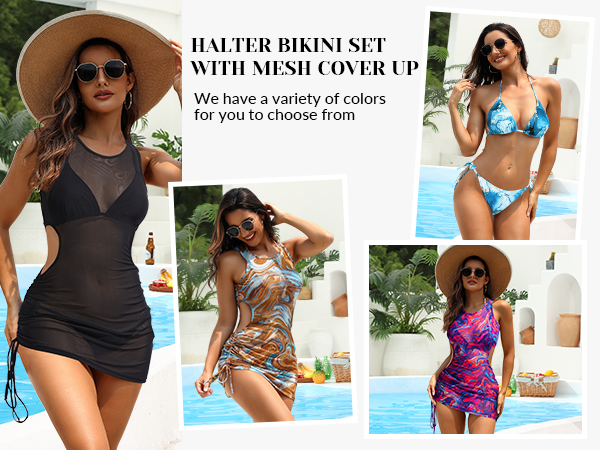 3 piece bikini set with cover up