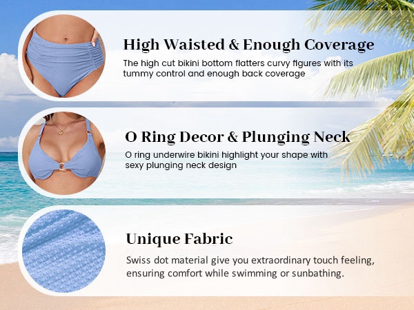 ZAFUL Women Underwire Bikini Sets O Ring Swiss Dot Criss Cross Push Up High Waisted Swimsuit