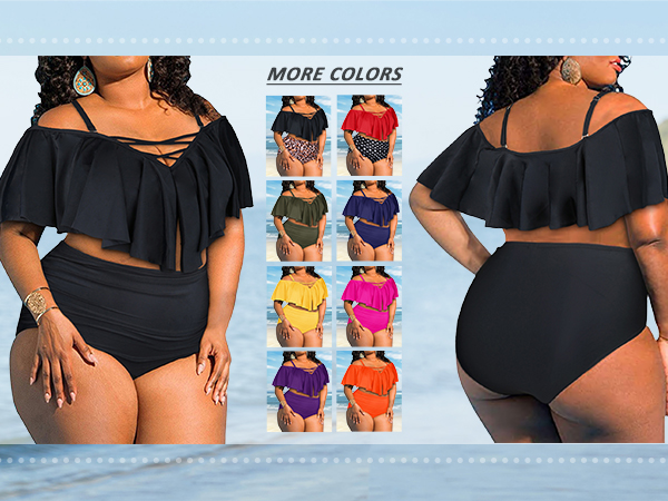 plus size off shoulder two piece swimsuit high waisted bikini bottom full coverage bathing suit