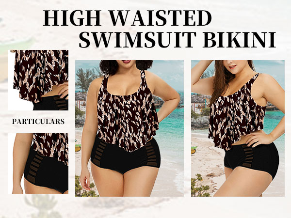 Women Plus Size Ruffles High Waisted Swimsuit 