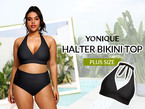 Yonique Women Plus Size Halter Bikini Top Large Bust Bathing Suits Top