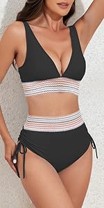 V Neck High Waisted Bikini Set